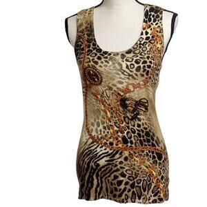 Motive Animal Print Lined Tank with Beads Medium